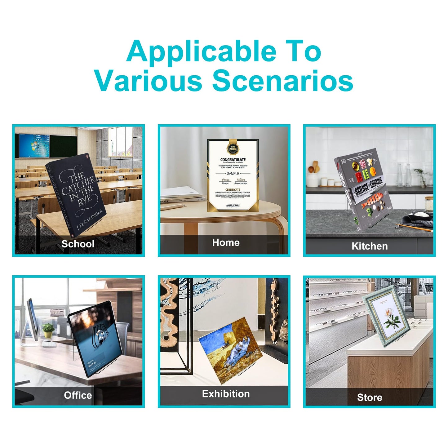 Boloyo Acrylic Book Stand Without Ledge,6 Inch 4PC Clear Acrylic Display Easel Transparent Display Stand Holder Tablet Holder for Displaying Pictures,Books,Artworks, CDs