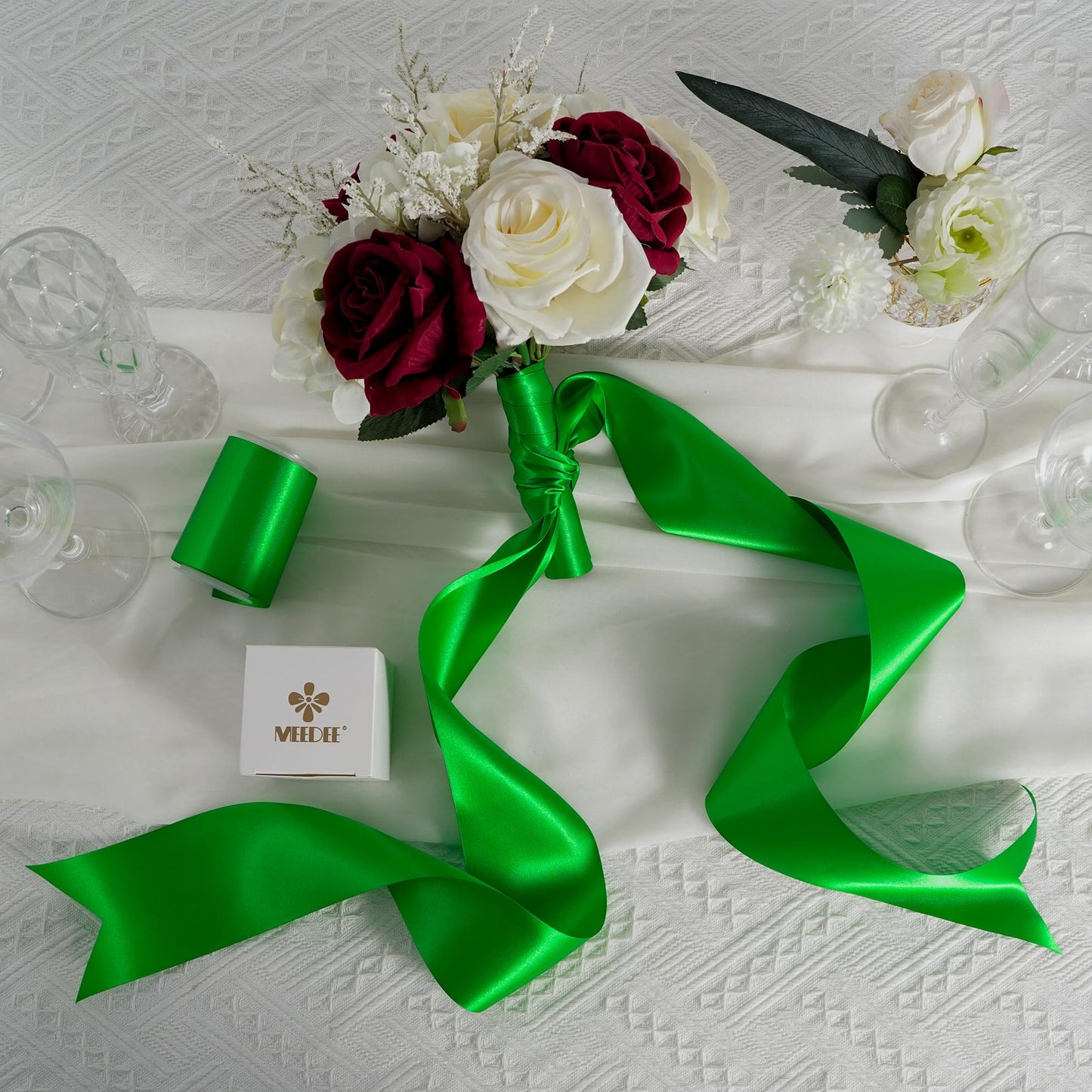 Emerald Green Satin Ribbon Lux Double Faced Satin Ribbon 3 Inch Wide Green Christmas Ribbons by 10 Yards Emerald Green Ribbons for Christmas Tree, Weddings, Flower Bouquet, Bow Making