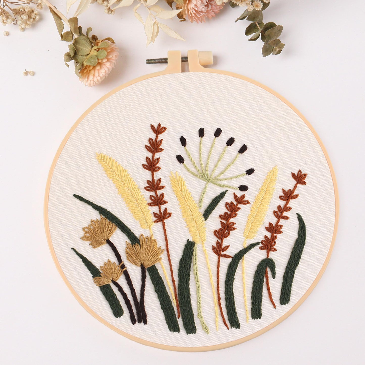 4ps Embroidery Starter kit with Flowers Patterns and Instructions, DIY Adult Beginner Cross Stitch Kits, Including 2 Plastic Embroidery Hoop, 1 Pair of Scissors, Colored Threads and Needles