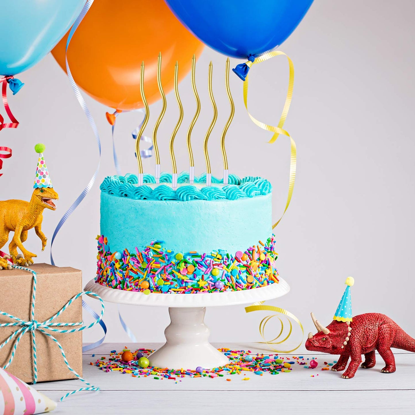 BBTO 12 Pcs Twisty Birthday Candles Spiral Metallic Cake Cupcake Candles Long Thin Coil Cake Candles with Holders for Birthday Wedding Party(Gold)