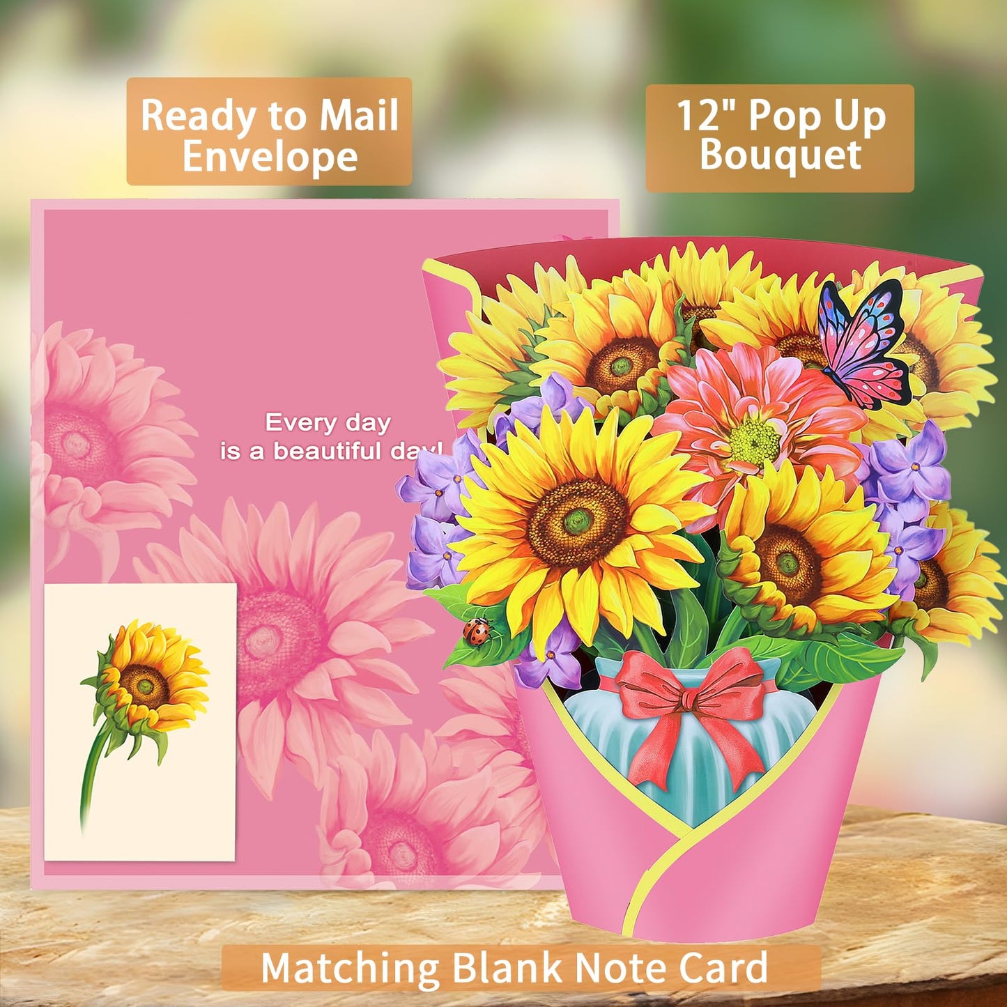 Airpark Mothers Day Gifts Pop Up Flower Card, 3D Sunflower Bouquet Mothers Day Cards for Mom Women, Birthday, Thank You, Teacher Appreciation Gifts, Floral Card with Envelope & Note