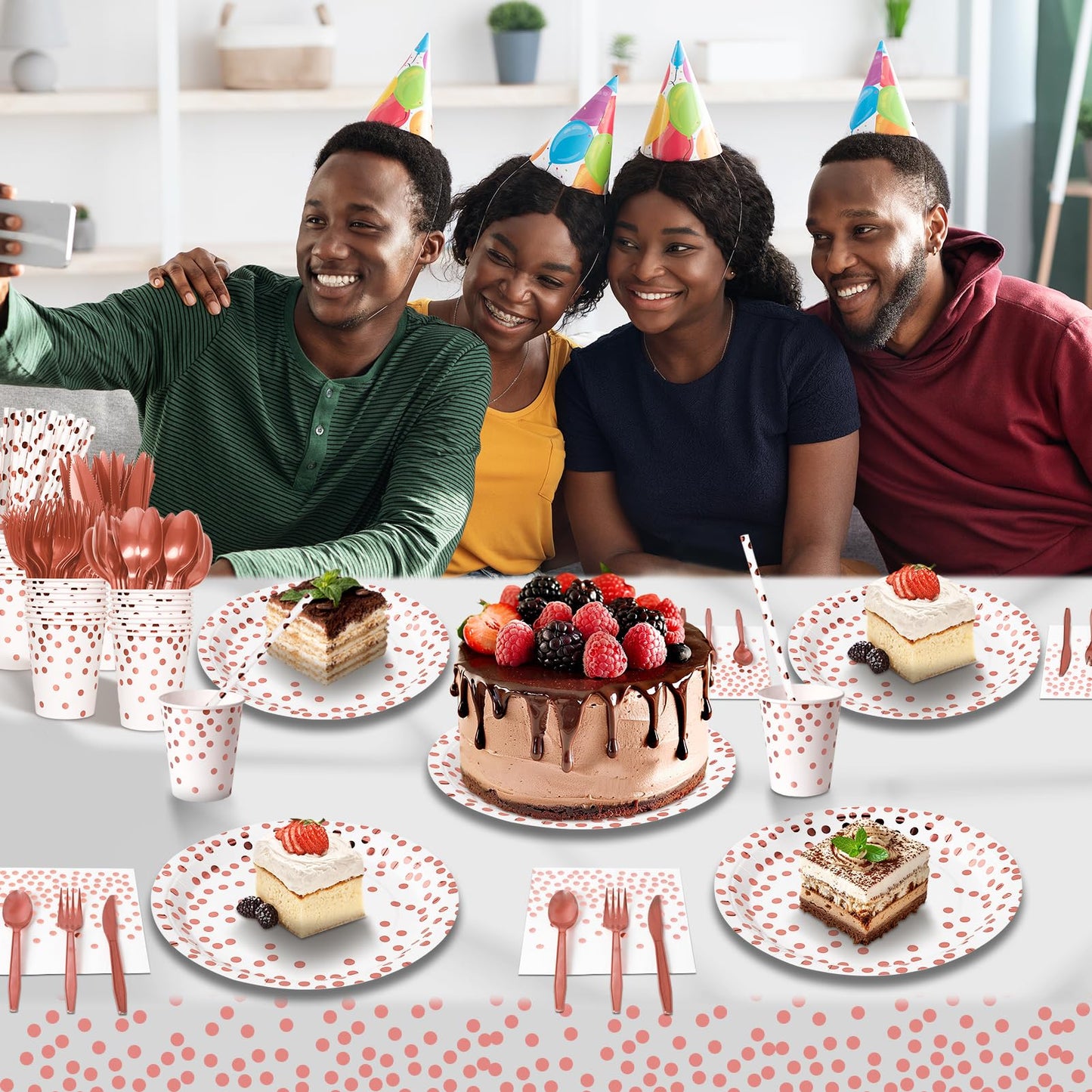 Nkaiso Paper Plates and Napkins Set, 193 Pieces Rose Gold Party Supplies Includes Paper Plates Cups Napkins Straws and Cutlery for Birthday Wedding Holidays Parties Decorations-24 Guests