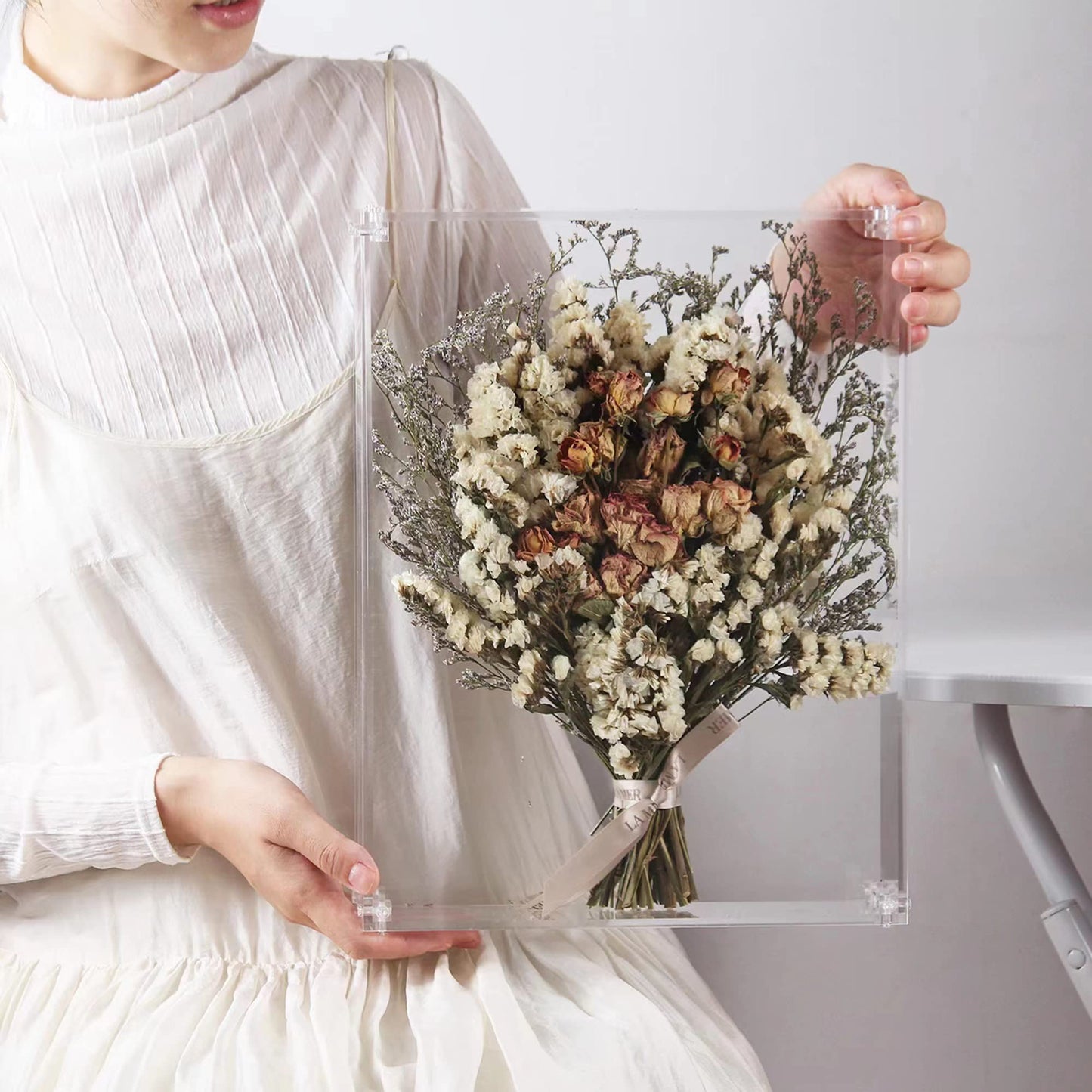 MarccTipton 11x14 Acrylic Shadow Box, Assemble Display Case, DIY Tabletop/Wall Mount Display Frame, All Clear Memory Box for Dried Flowers/Kids Room/Birthday/Wedding(11x14x2.5”, Need to be Assemble)