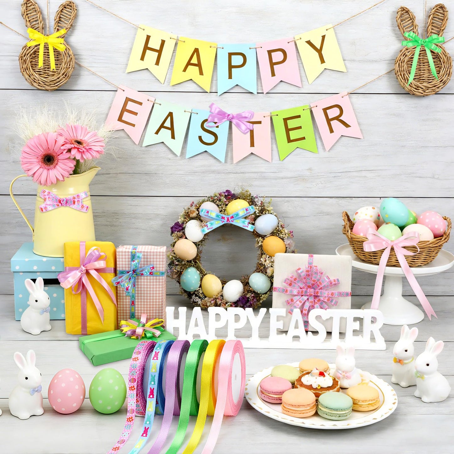 Easter Themed Ribbon Set 25 Yards per Roll, Premium Easter Craft Ribbon Decoration for Holiday Crafts, Wreaths and Party Decor
