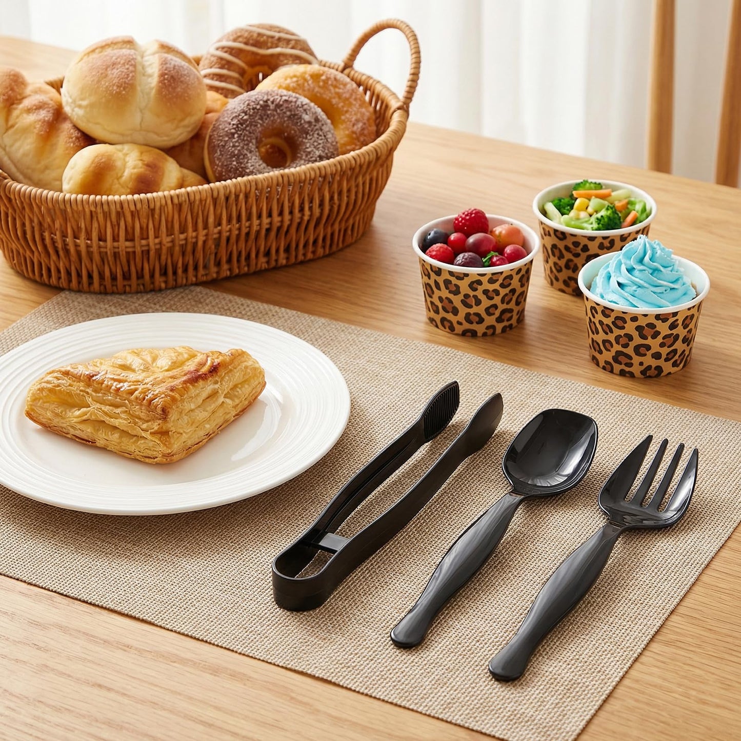36 Pcs Disposable Serving Utensils Set, Black Plastic Utensils Including 8.3 Inch Spoons 8.5 Inches Forks 9 Inch Tongs for Buffet, Party, Restaurant, Weddings, Picnic