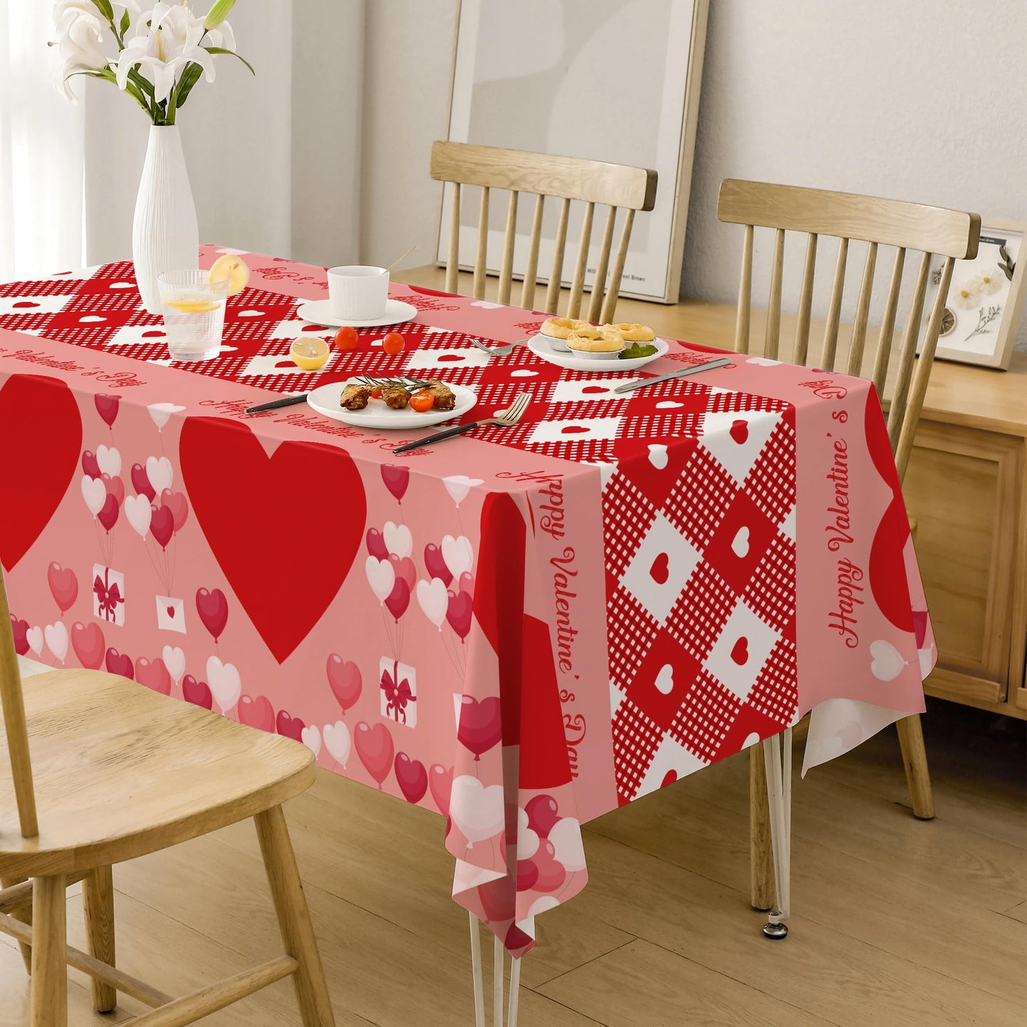 OHOME 2 Pack Valentines Day Decorations - Valentines Decor - Disposable Plastic Valentines Tablecloth | Valentine Decorations Indoor - Valentines Party Decorations Favors | Valentines Backdrop Banner