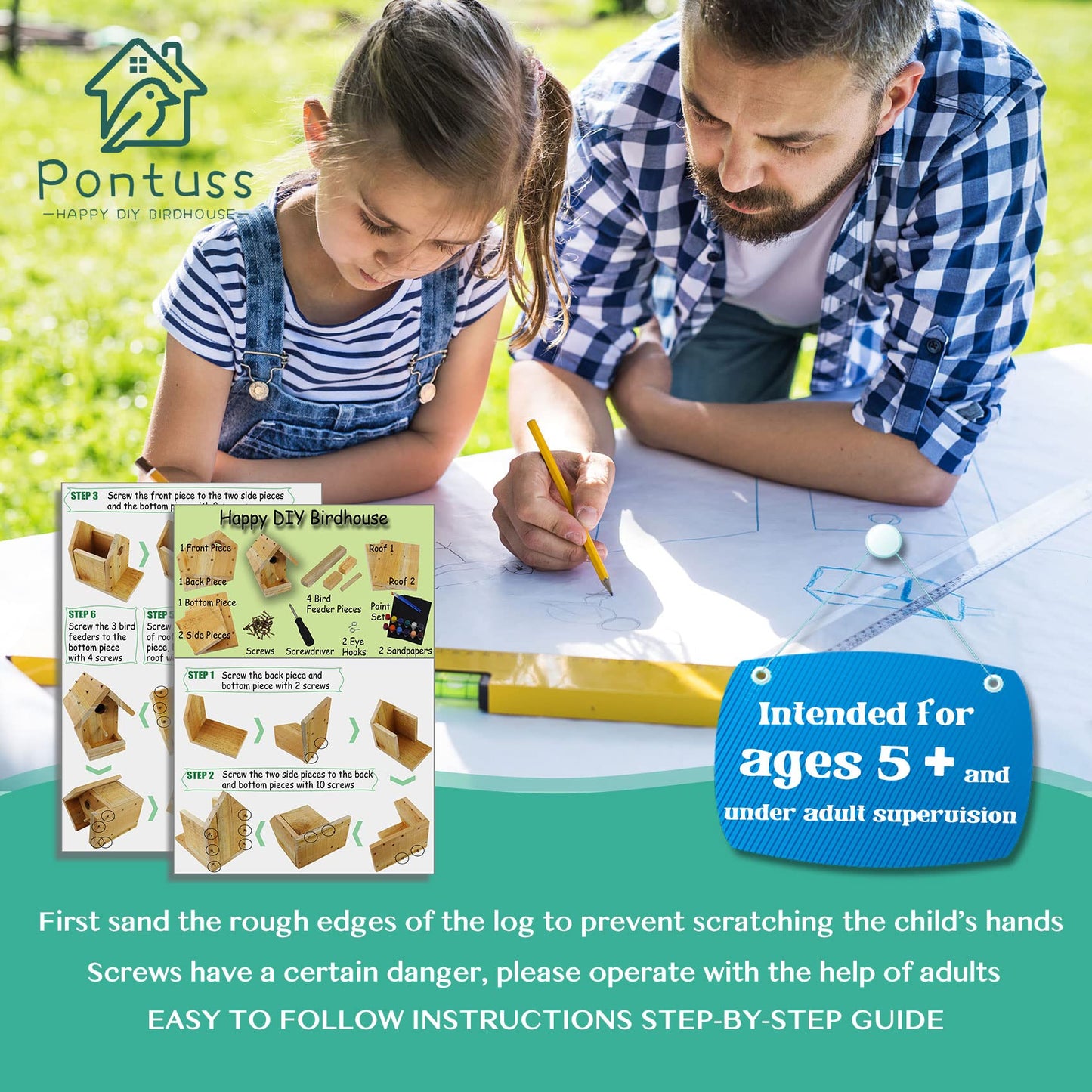 DIY Birdhouse Kit with Paint Set - Kids' Wood Craft Kits - Make a Bird House Kit for Kids - DIY Woodcraft Building Projects for Kids and Adults- STEM Teaching Tools