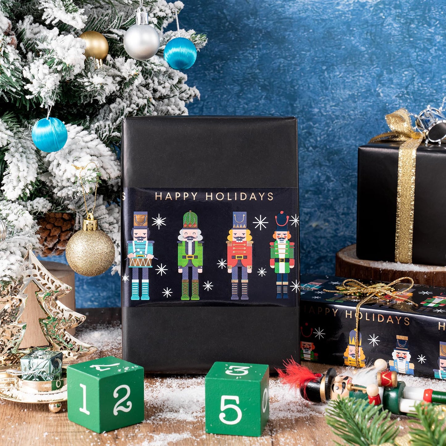 Reversible Nutcracker Christmas Wrapping Paper - Mini Roll - 17 Inch x 33 Feet - Foil Black Nutcracker Wrapping Paper for Christmas Holiday, Party Celebration