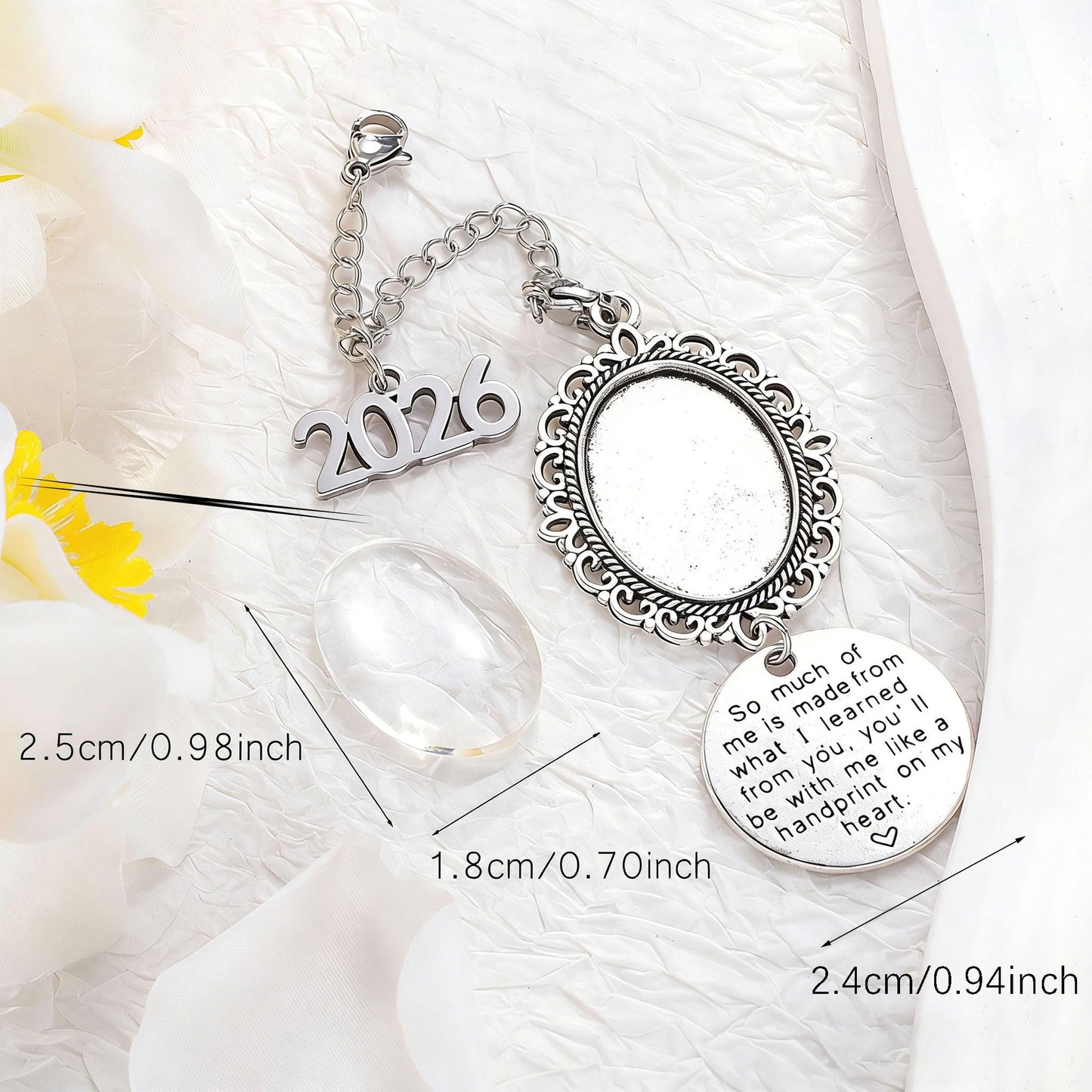 ARHTF 2026 Graduate Memorial Photo Charm Tassel Memorial Charm Class of 2026 Graduation 2026 DIY in Memory Mortarboard Decoration for Cap and Gown Ceremony Charms (silver)