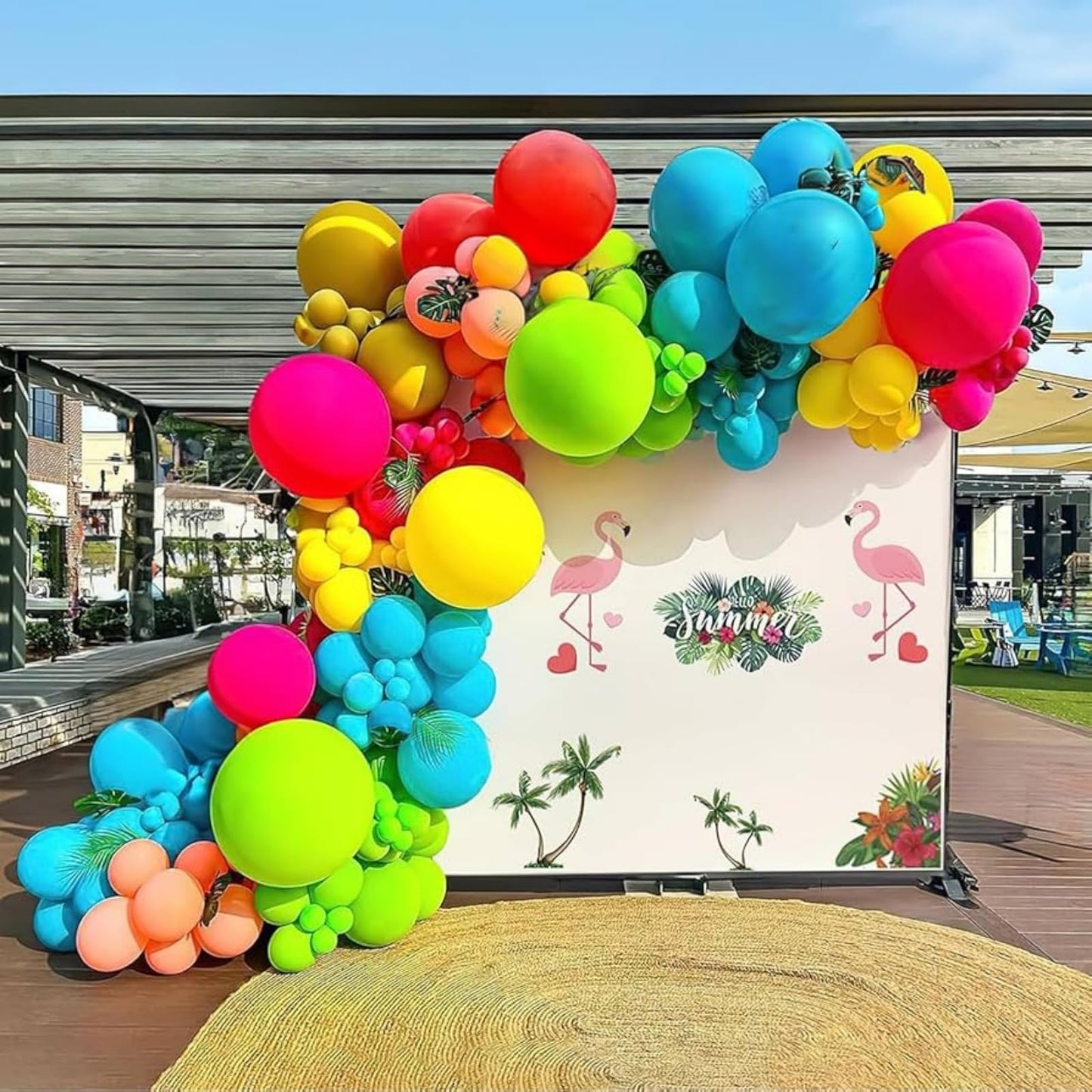 Tropical Hawaiian Balloons Set, 65Pcs 12In Summer Party Balloons with Hot Pink Green Orange Yellow Teal Blue for Hawaiian Summer Birthday Party Decorations