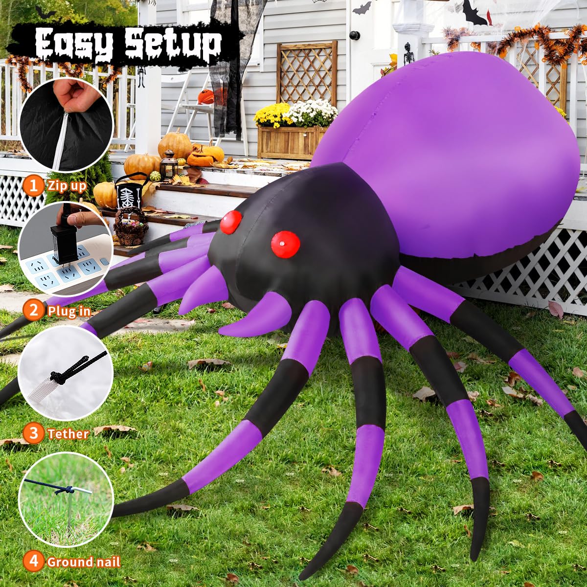 5 FT Width Halloween Inflatable Spider Outdoor Decoration with Magic Light, Blow Up Yard Inflatables Holiday Inflatables for Outdoor Yard Garden Lawn Decor