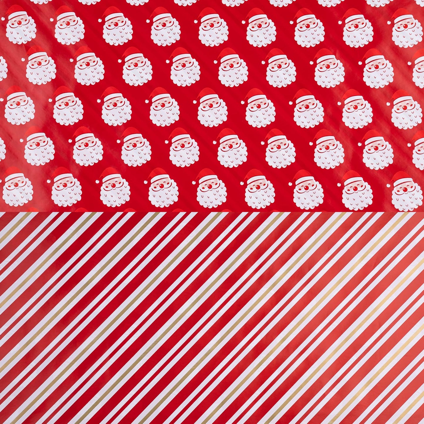 Reversible Wrapping Paper Roll - Mini Roll - Christmas Santa Claus and Stripe Pattern Great for Christmas, Party, Holiday - 17.5 Inches X 32.8 Feet