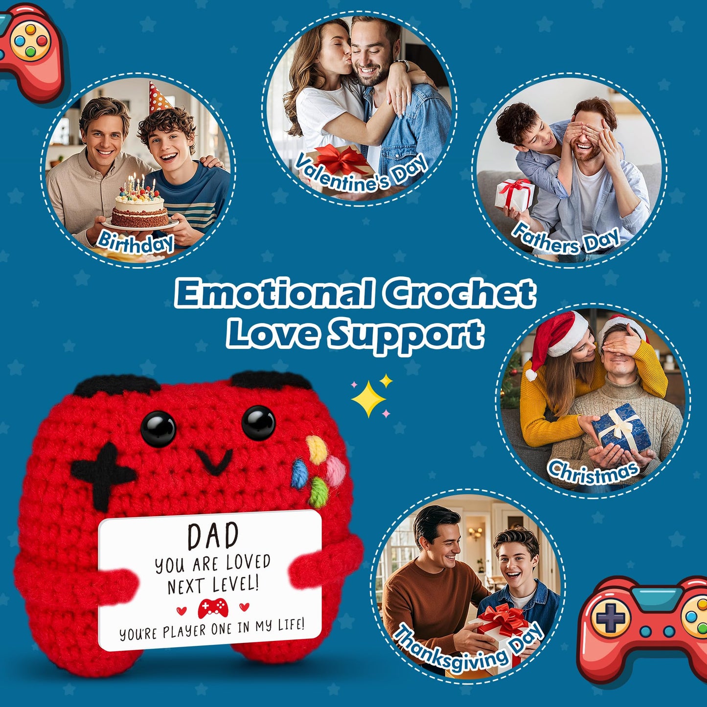 Busy Gaming Life Crochet Game Controller Dad Gifts for Fathers Day Birthday, Best Dad Ever Gifts for Father from Son Daughter, New Dad Gift for Daddy