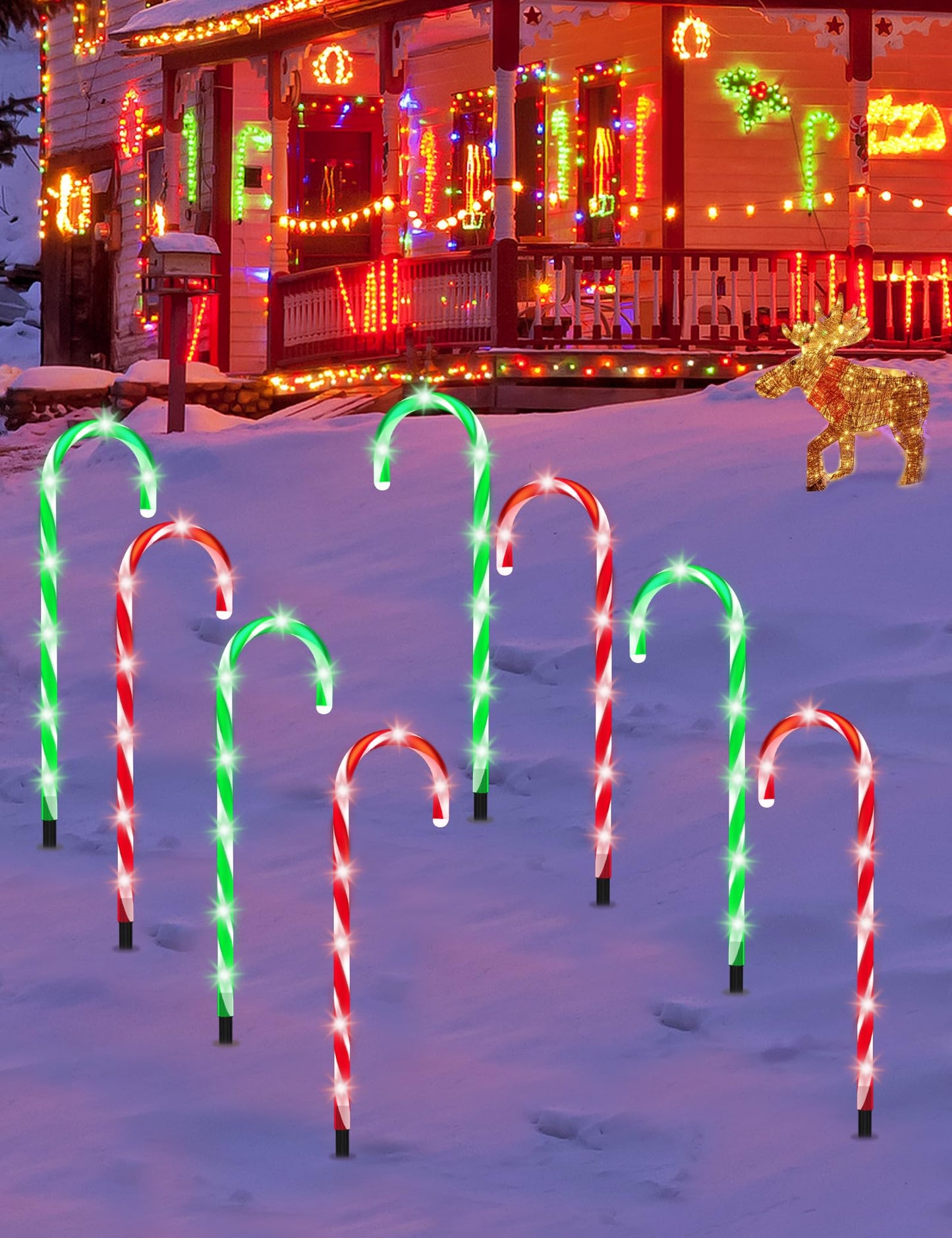 Solar Christmas Pathway Lights Outdoor Decorations, Solar Candy Cane Lights for Yard Patio Garden Walkway with 8 Light Mode, Remote, Timer, 48 LED, Upgraded Christmas Outdoor Decorations, 8 Pack