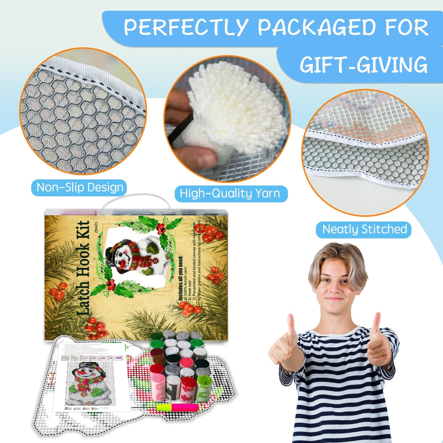 Christmas Latch Hook Kits, Snowman Latch Hook Kits Rug with Pattern Printed Crochet Needlework Crafts for Kids/Adults, 20.4X15inch/52X38Cm
