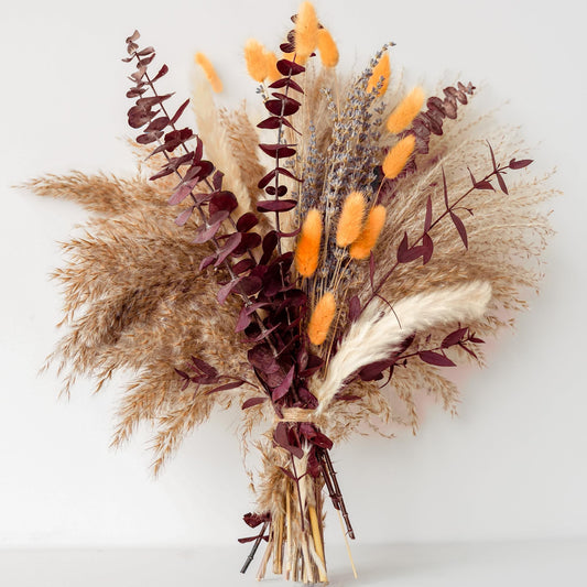 Fall Dried Flower Bouquet with Pampas Grass, Orange Bunny Tails, Lavender & Red Eucalyptus –Boho Fall Decor for Home, Vase, Porch & thanksgiving –Autumn Floral Arrangements for Fall Decorations Indoor