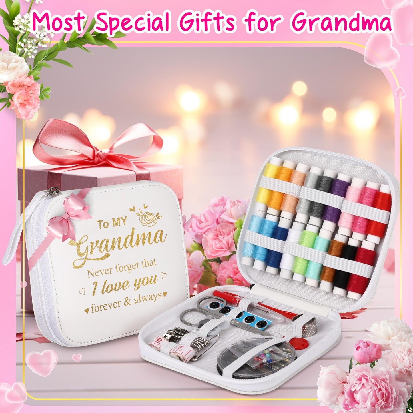Sewing Kit Mothers Day Gifts for Grandma Women Nana, Sewing kit Small Portable Sewing Supplies Accessories with Carrying Case Contains Thread, Needle, Scissors, Measure Tape, Thimble