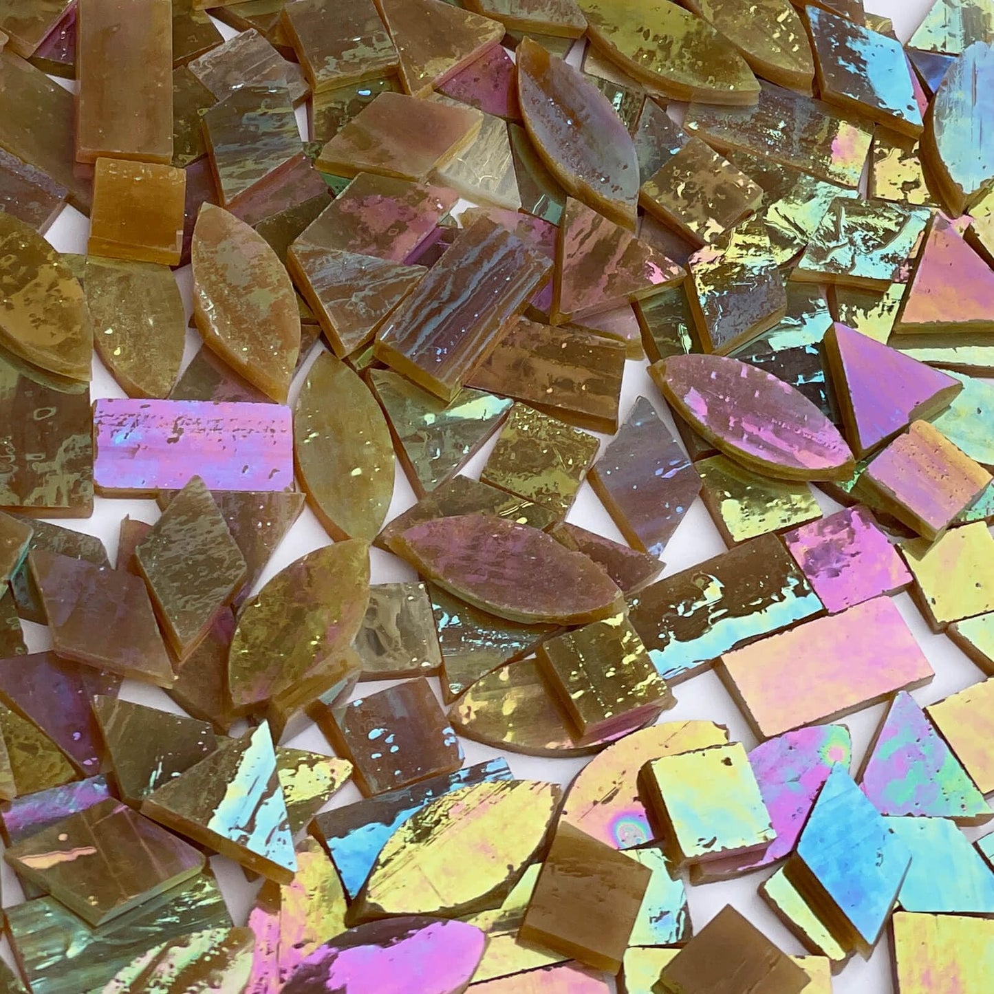 LITMIND Brown Iridescent Stained Glass Mosaic Tiles for Crafts - 240 Pieces, 5 Shapes Mixed (Rectangle, Triangle, Rhombus, Square, Leaf) - Ideal for Mosaic Making Projects