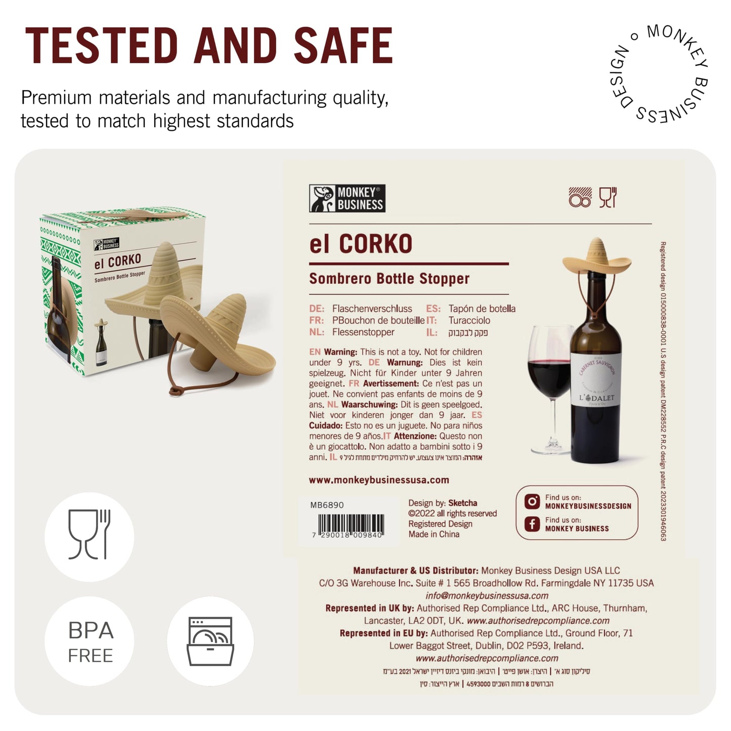 Silicone Wine Stopper/Fun Sombrero shaped cap seals bottle and keeps wine fresh/Cute Wine Accessories/ Kitchen Gadgets/el Corko Bottle Stopper by Monkey Business