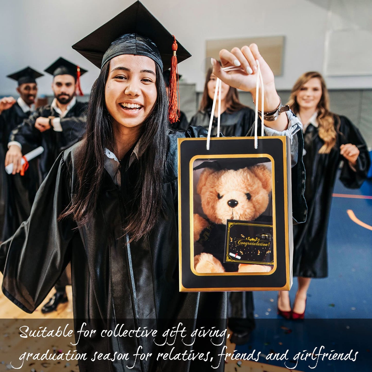 ZJoey Bear with Graduation Cap Toys Class of 2026 Plush Stuffed Teddy Bear Animal Dog Cap and Gown with Greeting Card and Bag for Graduation Day Gift(Black)