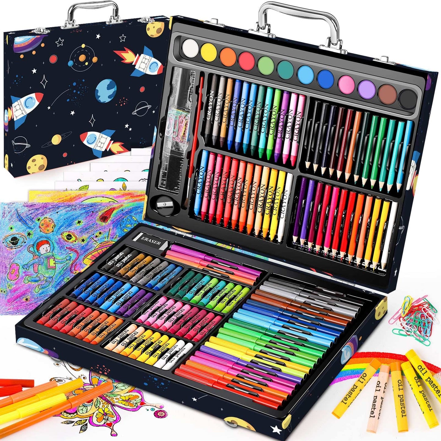 Soucolor 183-Pack Cute Preppy Stuff School Office Teacher Supplies: 48 ct Crayons, 24 Oil Pastels, 24 Drawing Pencils, Art Markers, Watercolor Cakes, Sketch Papers, Classroom Must Have, Stocking Stuff
