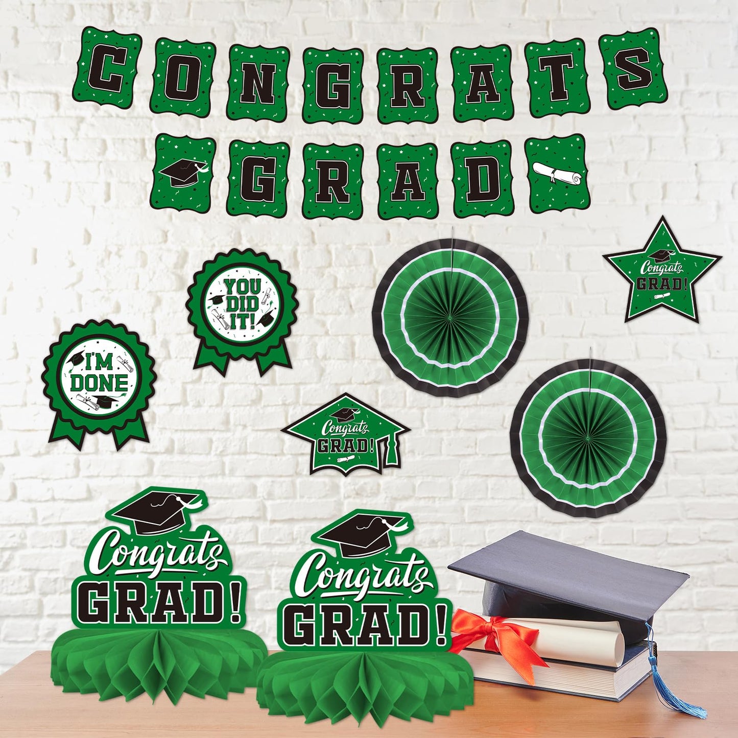 Green Themed 2026 Graduation Decorations Set - Congrats Grad Banner, Class of 2026 Backdrop, Balloons & Streamers Kit - Complete Party Supplies for High School & College Celebrations