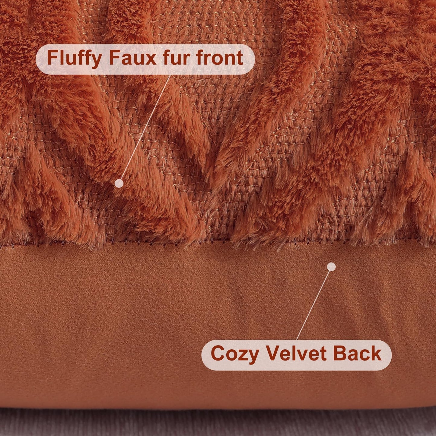 decorUhome Fall Decorative Throw Pillow Covers 18x18, Soft Plush Faux Wool Couch Pillow Covers for Home, Set of 2, Rust