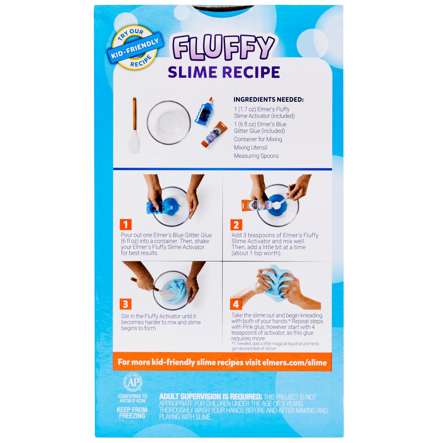 Elmer’s Fluffy Slime Kit, Includes Translucent Color Glue, Glitter Glue, Fluffy Slime Activator, 4 Count - Perfect for Birthday Parties, Gift Idea, Kids Activity