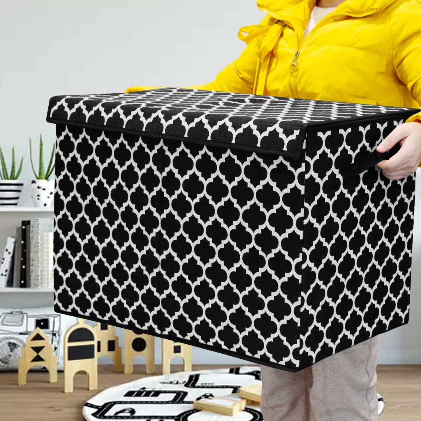 homyfort Large Toy Storage Organizer with Lid and Divider - Durable Toy Box for Boys, Kids, Toddler, Collapsible Toy Chest for Living Room Area, Playroom, Nursery, Black