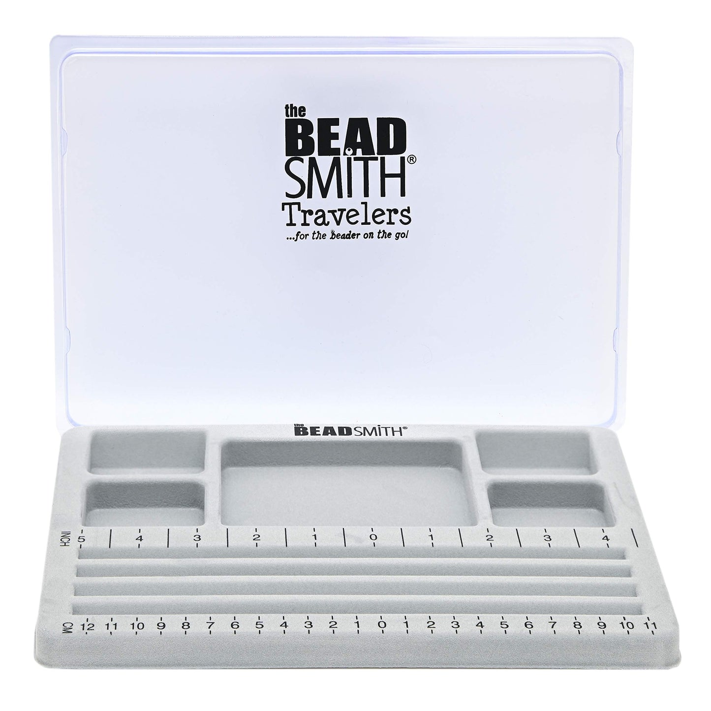 The Beadsmith Mini Bead Board, Grey Flocked, 4 Straight Channels, 5 Recessed Compartments, 7.75 x 11.25 inches, design boards for creating bracelets, necklaces and other jewelry