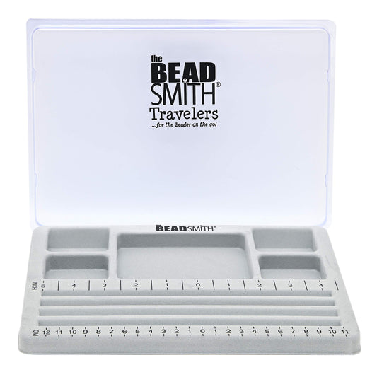 The Beadsmith Mini Bead Board, Grey Flocked, 4 Straight Channels, 5 Recessed Compartments, 7.75 x 11.25 inches, design boards for creating bracelets, necklaces and other jewelry