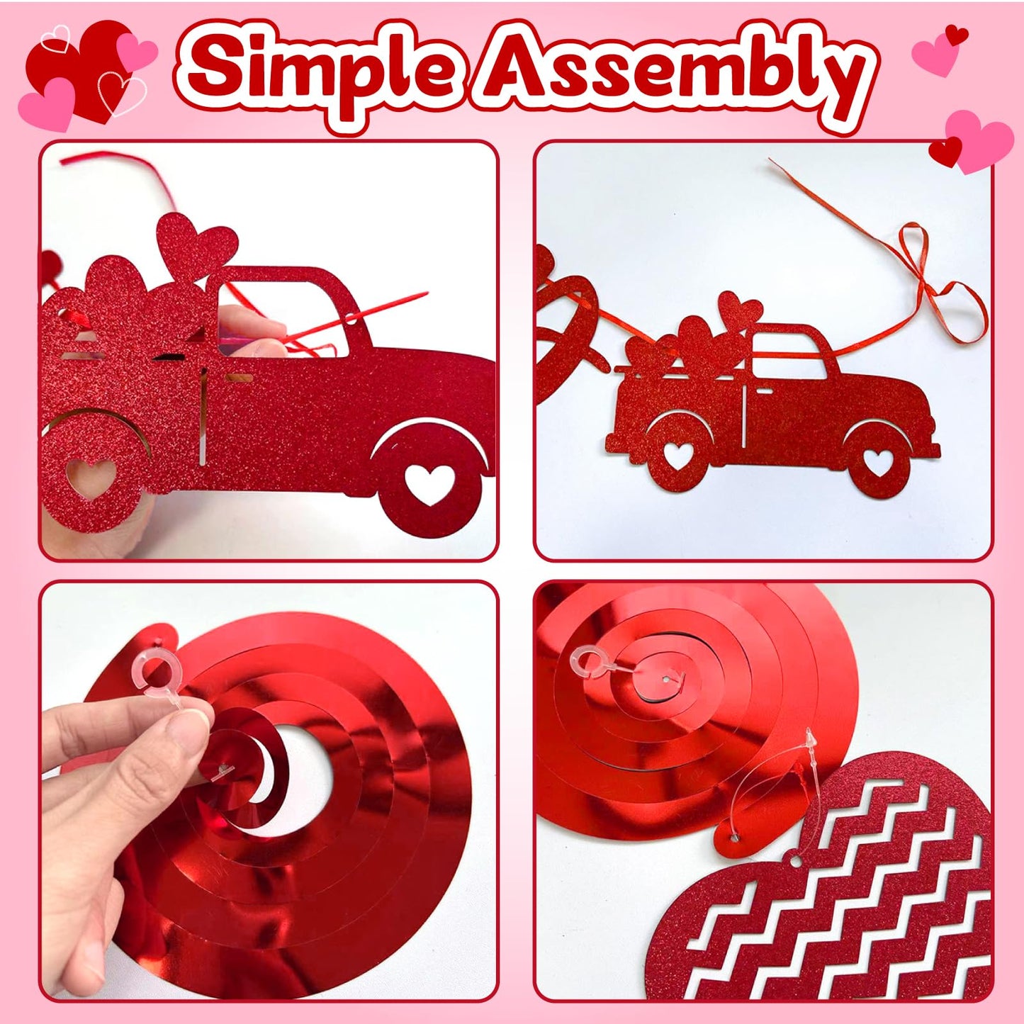 45 Pcs Valentines Day Decorations Kit - Happy Valentines Day Banner, Glitter Ceiling Hanging Hearts, Foil Swirls, Streamers Decor for Home Office Valentine Party Supplies
