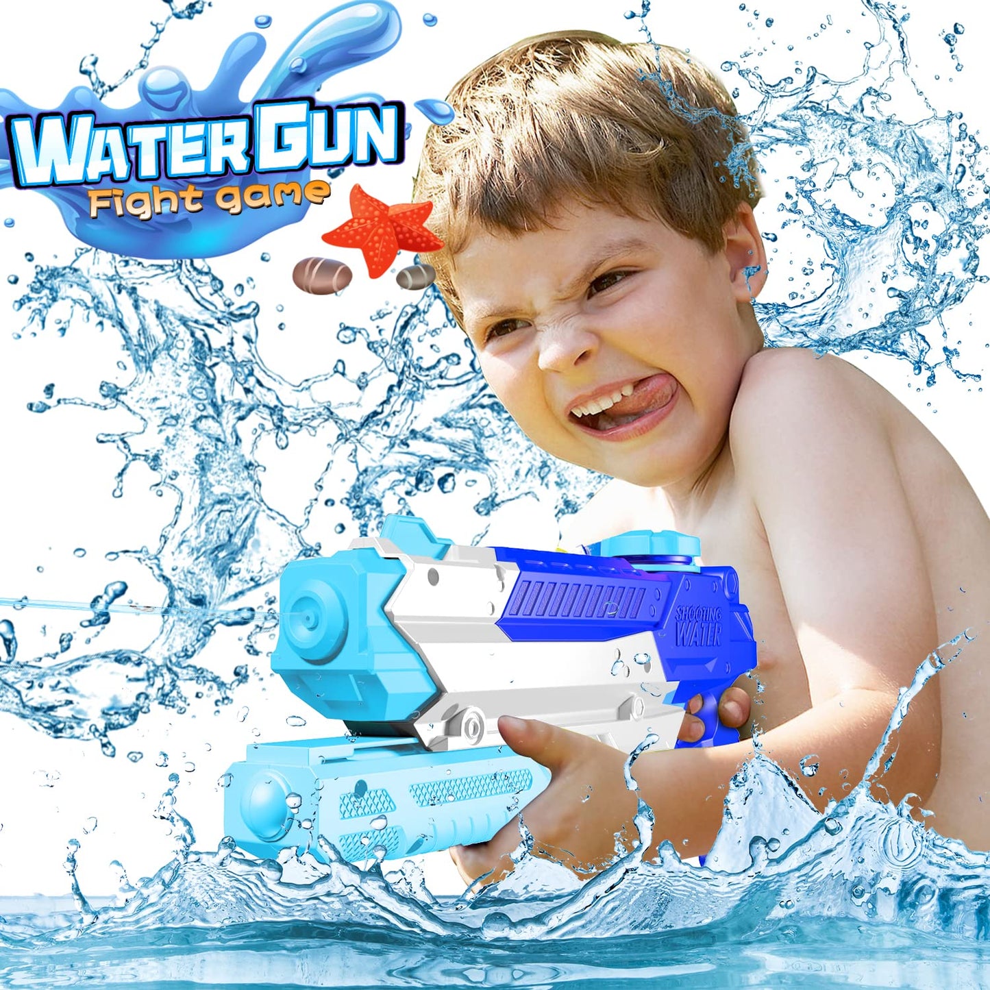 WOLKEK Water Guns for Kids Adults, 4 Pack 400CC Long Range High Capacity Squirt Guns Toy, Pool Toys Water Toys for Swimming Pool Beach Sand Outdoor, Summer Gifts for Boys Girls