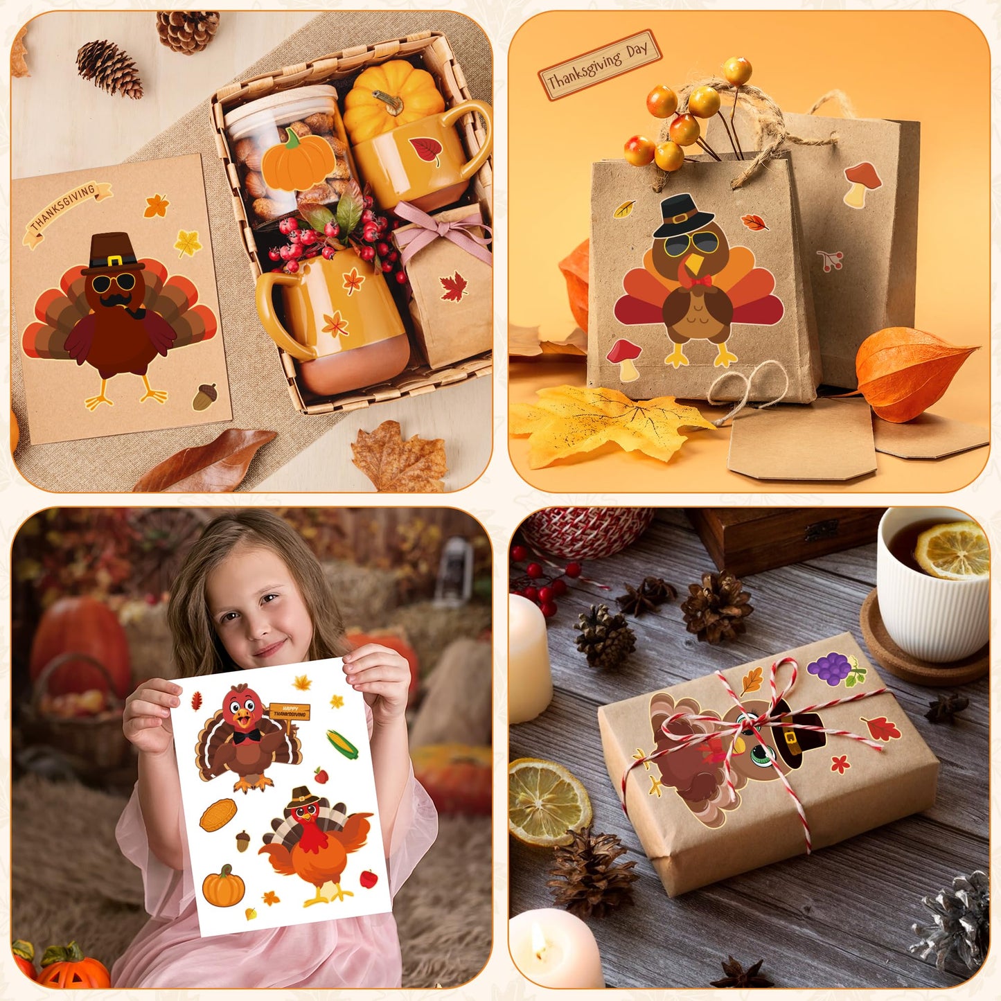 OHOME Thanksgiving Crafts for Kids - DIY Turkey Stickers,Kids Thanksgiving Games Gifts Activities Party Favors Supplies | Make a Turkey Friendsgiving Decorations (24 Sheets)