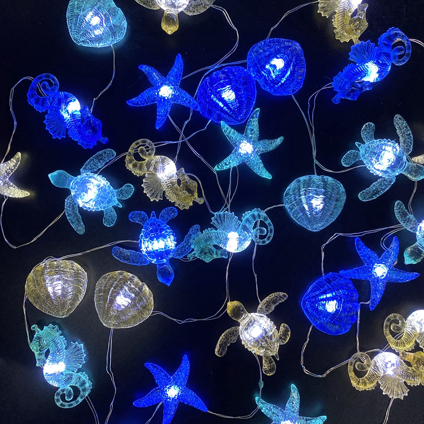 Ocean Beach themed Sea Life Cute Fairy Decorative String Lights Battery Operated, Seahorse Starfish Sea Turtle Clam Nautical Rope Lights Lit by 30 LEDs 10 ft for Holiday Camping Mermaid Wedding