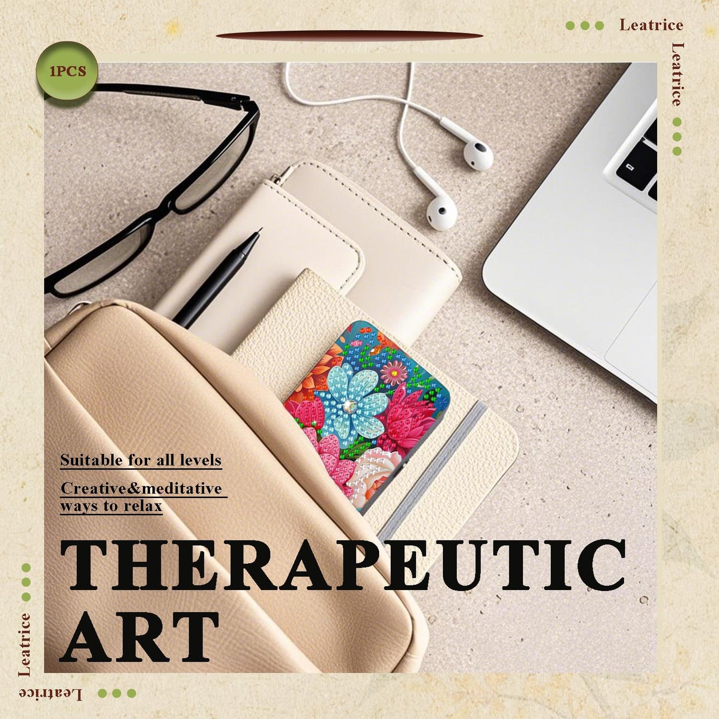 Leatrice Flower Diamond Art Kits for Adults Small Diamond Painting Kits Diamond Dots Gem Art Painting DIY Eyeglasses Case with Special Shaped Rhinestone for Beginner Women