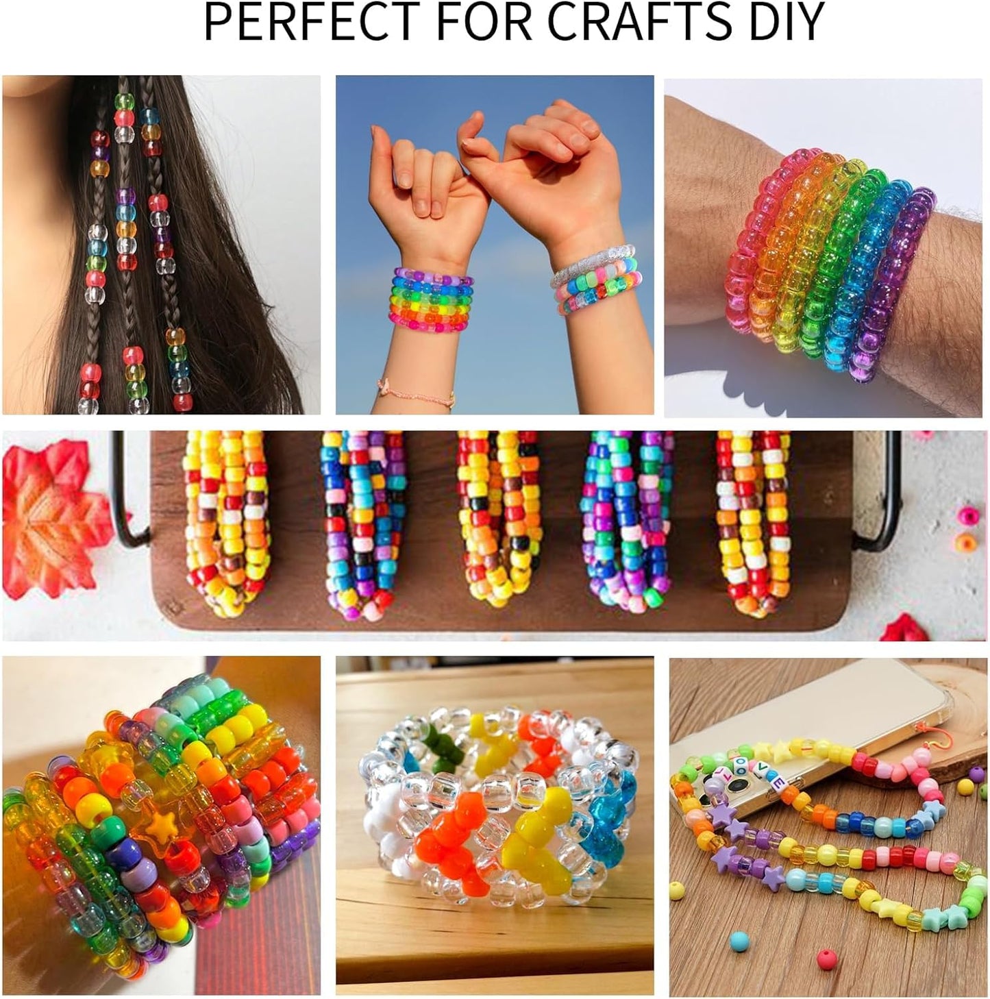 5 Boxes Bracelet Making Kit Pony Beads, 96 Colors 6x9mm Kandi Rave Beads for Bracelets Friendship Plastic Beads with 800Pcs Letter Bead DIY Arts and Crafts for Kids Adults Keychain Jewelry Making
