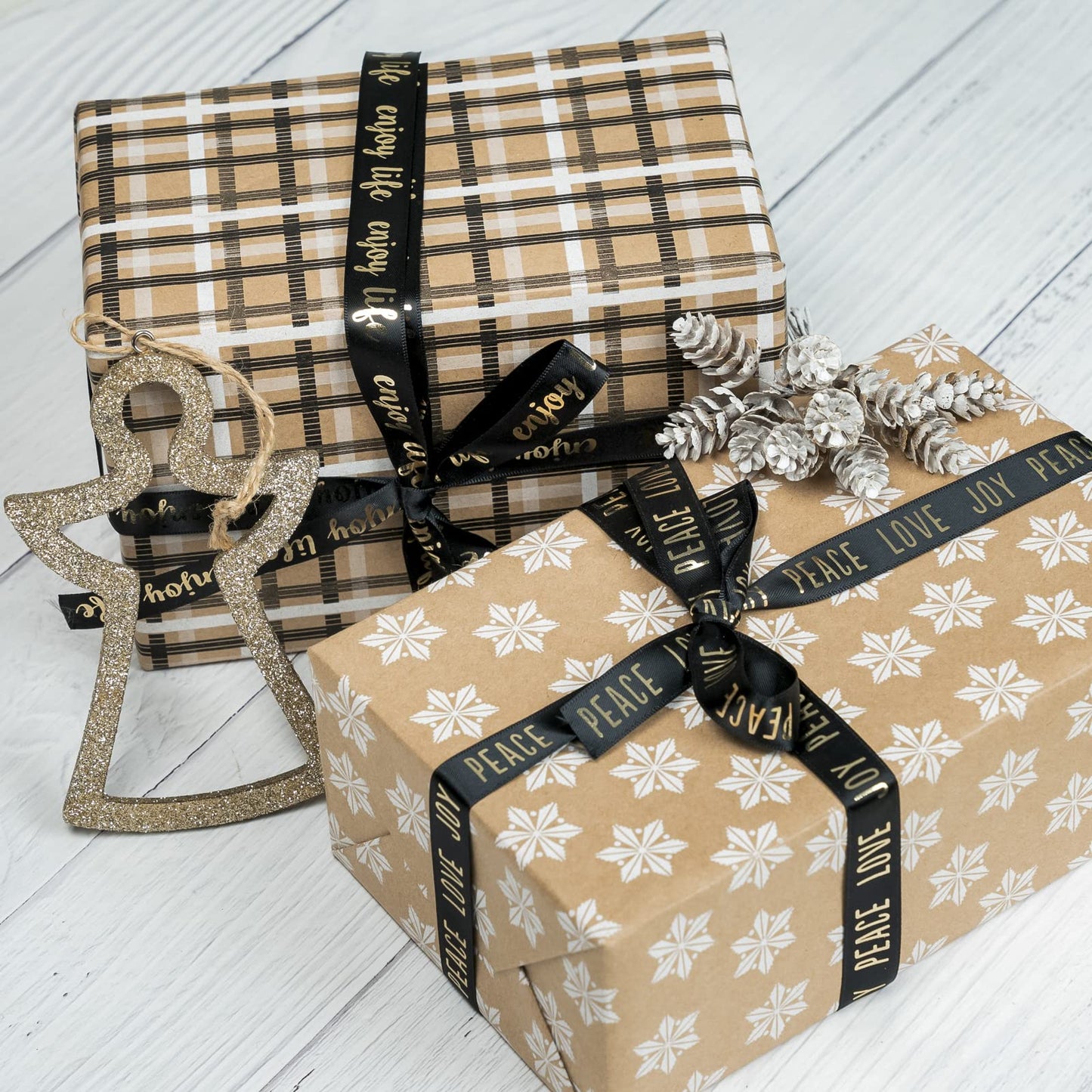 Christmas Wrapping Paper, Kraft Paper - Deer, Snowflake and Plaid Style Designs - 4 Rolls - 30 inches x 10 feet per Roll