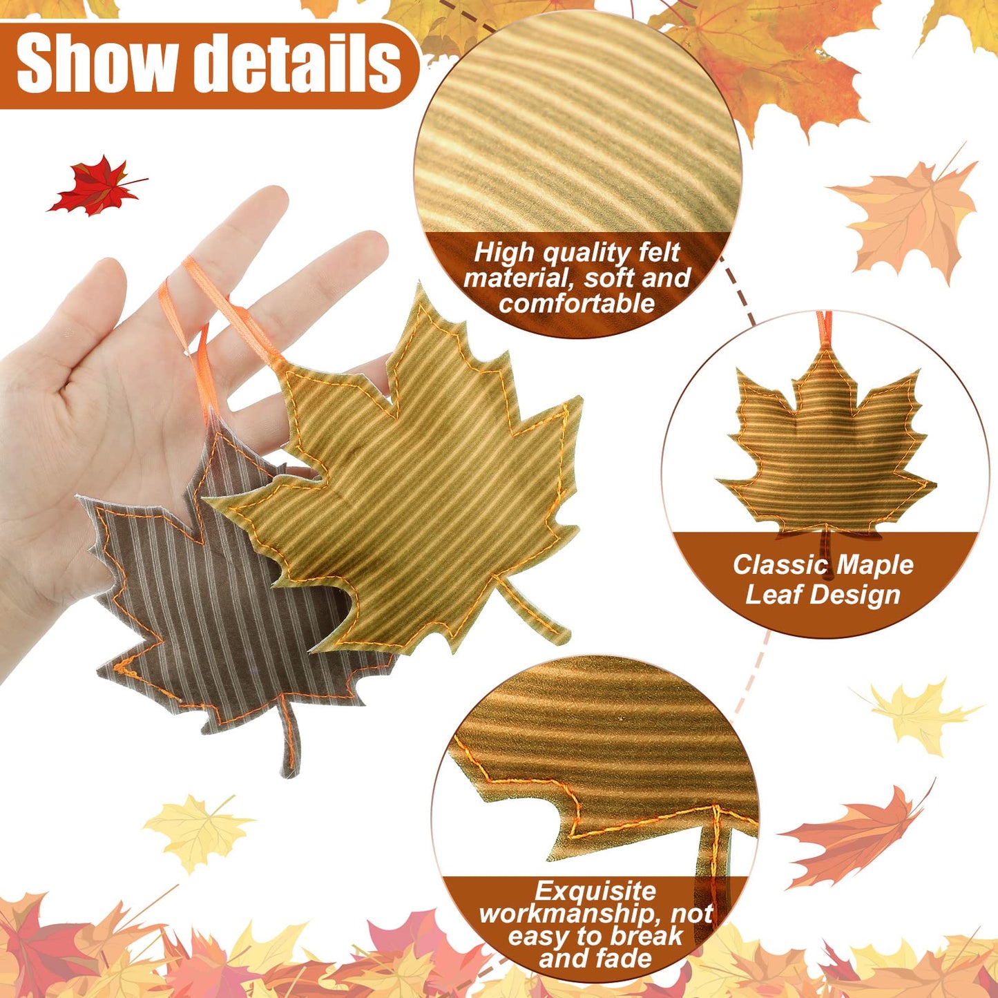 Tudomro 27 Pcs Fall Thanksgiving Maple Leaf Hanging Ornaments Felt 3D Fall Decoration Harvest Fall Leaves Farmhouse Decorations for Tree Festival Party Supplies(Maple Leaf Style)