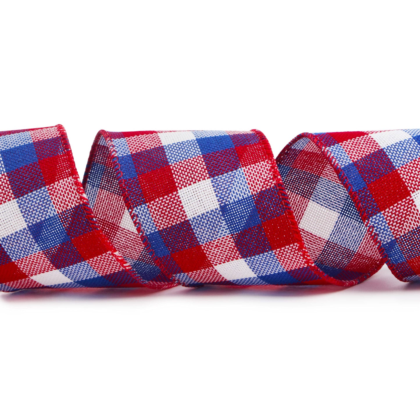 Ribbli Patriotic Red/White/Blue Check Wired Ribbon, 2-1/2 Inch x 10 Yard,4th of July Buffalo Plaid Ribbon,Burlap Ribbon for Big Bow,Wreath,Tree Decoration,Outdoor Decoration