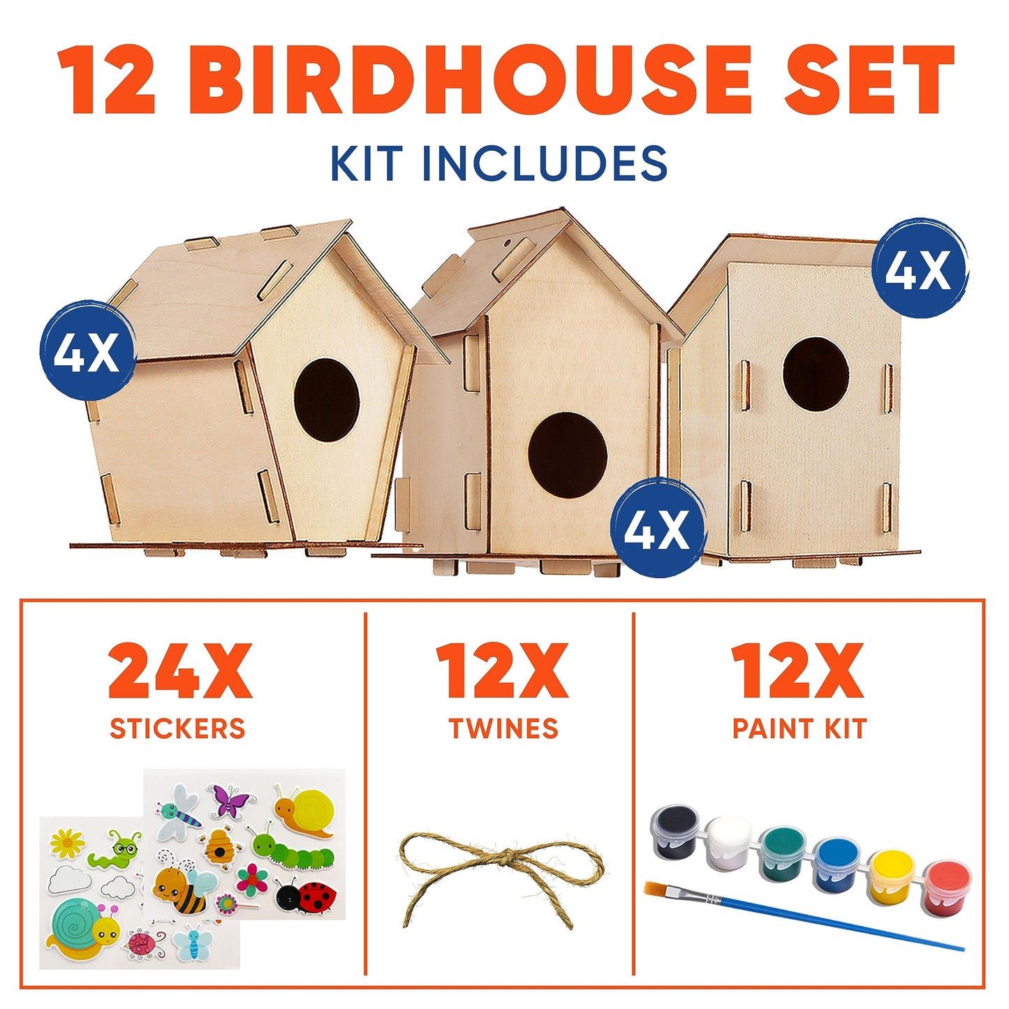 12 DIY Bird House Kits For Children to Build - Wood Birdhouse for Kids to Paint - Unfinished Bird Houses - Spring Crafts Kits - Wooden Arts & Craft for Girls & Boys - Classroom & Spring Activity