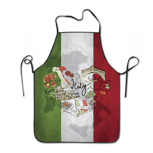 Italian Aprons for Women - Retro Grunge Italian Kitchen Apron Colosseum Heritage Traditional Mediterranean Diet Typographic Elements Aprons for Men Women Waterproof