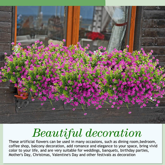 WILLBOND 12 Bundles Artificial Flowers Outdoor, UV Resistant Faux Artificial Plants Shrubs Plastic Flower Bulk for Hanging Planter Porch Window Home Spring Summer Decor(Fuchsia)
