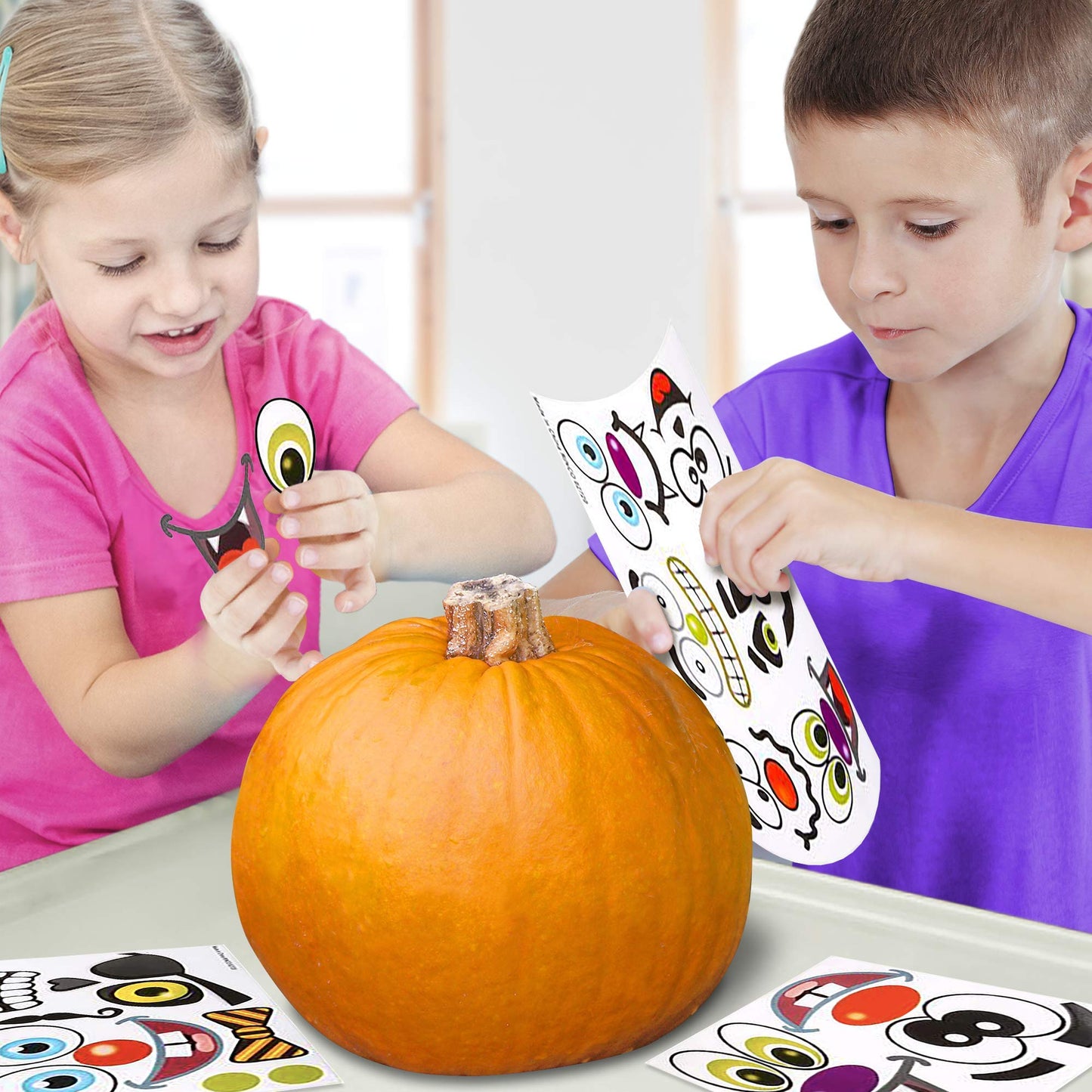 ArtCreativity Halloween Pumpkin Stickers for Decorating - 12 Sheets - Jack-o-Lantern - Cute Halloween Toddler Decor Idea - Pumpkin Party Favors