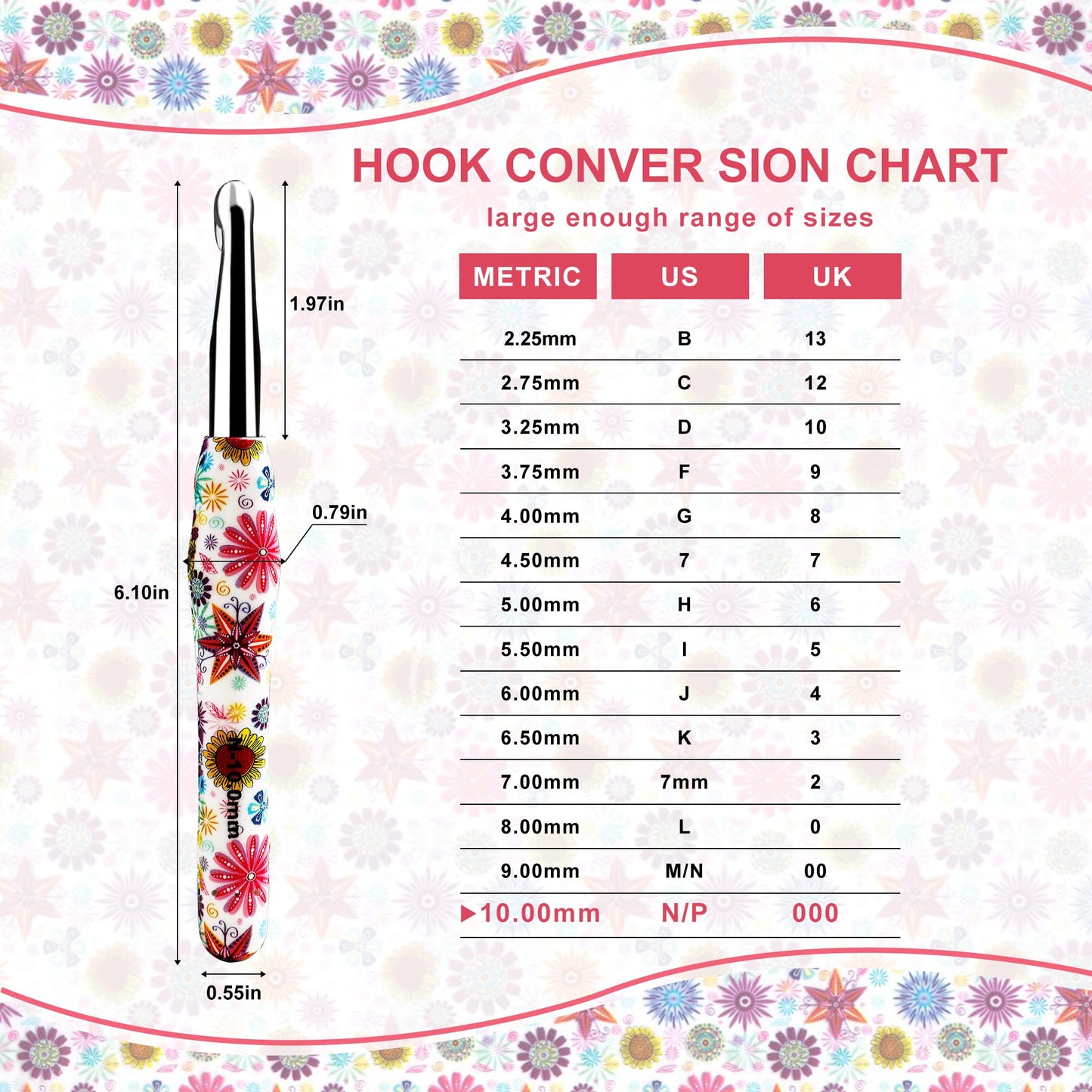 10mm Crochet Hook, Ergonomic Handle for Arthritic Hands, Soft Rubber Grip Extra Long  Knitting Needles for Beginners and Knitting Crocheting Yarn (10mm)