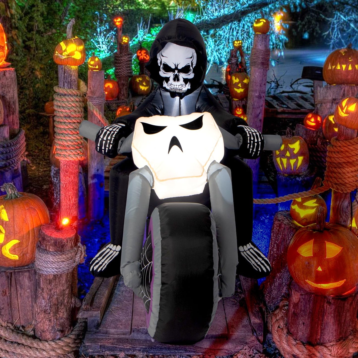 Halloween Inflatables Black Rider with Pumpkin, 6 FT Halloween Decorations with Built-in LEDs, Halloween Blow Up Yard Decorations for Indoor Outdoor Party Garden