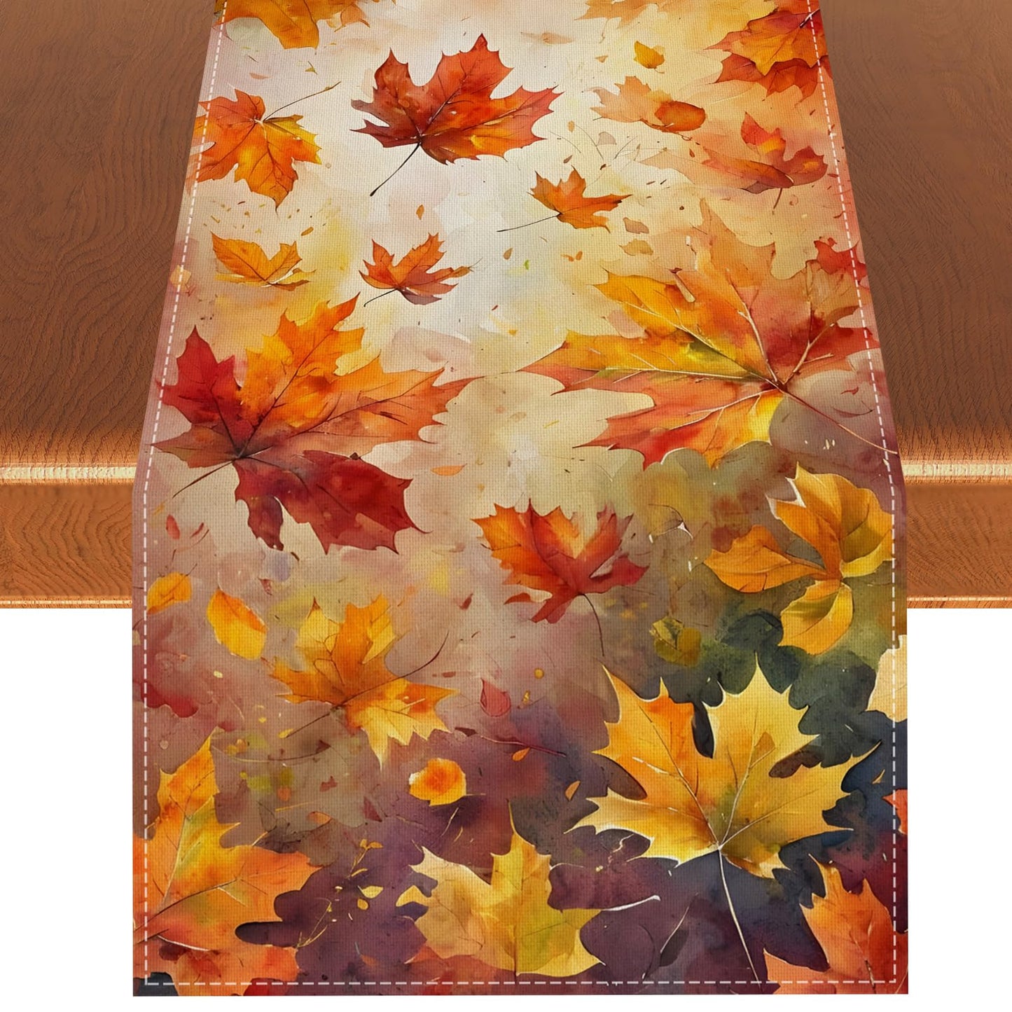 Maple Leaves Fall Table Runner,Autumn Thanksgiving Harvest Festival Farmhouse Decorations and Supplies for Home Kitchen Dining Room Table-13×72''