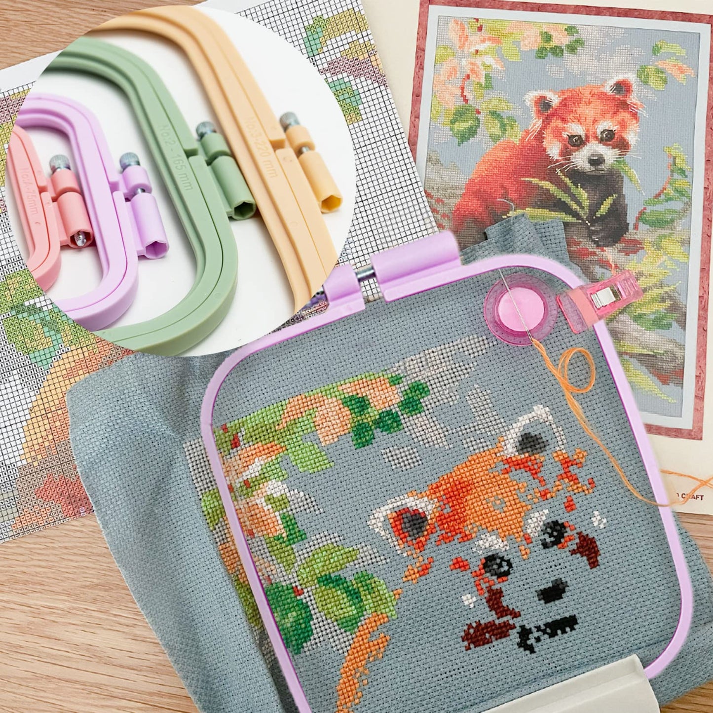 4 Pieces Embroidery Hoop Rectangle Square Embroidery Frame Cross Stitch Hoop Sewing Tool for Art Craft Handy Sewing (Multicolor),with Gold Eye Embroidery Needles