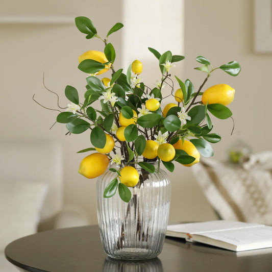 Laelfe Artificial Lemons Branches, 8 Head Faux Lemons with Stem Fake Lemon Themed for Kitchen Decoration Party Farmhouse Decor (Yellow)