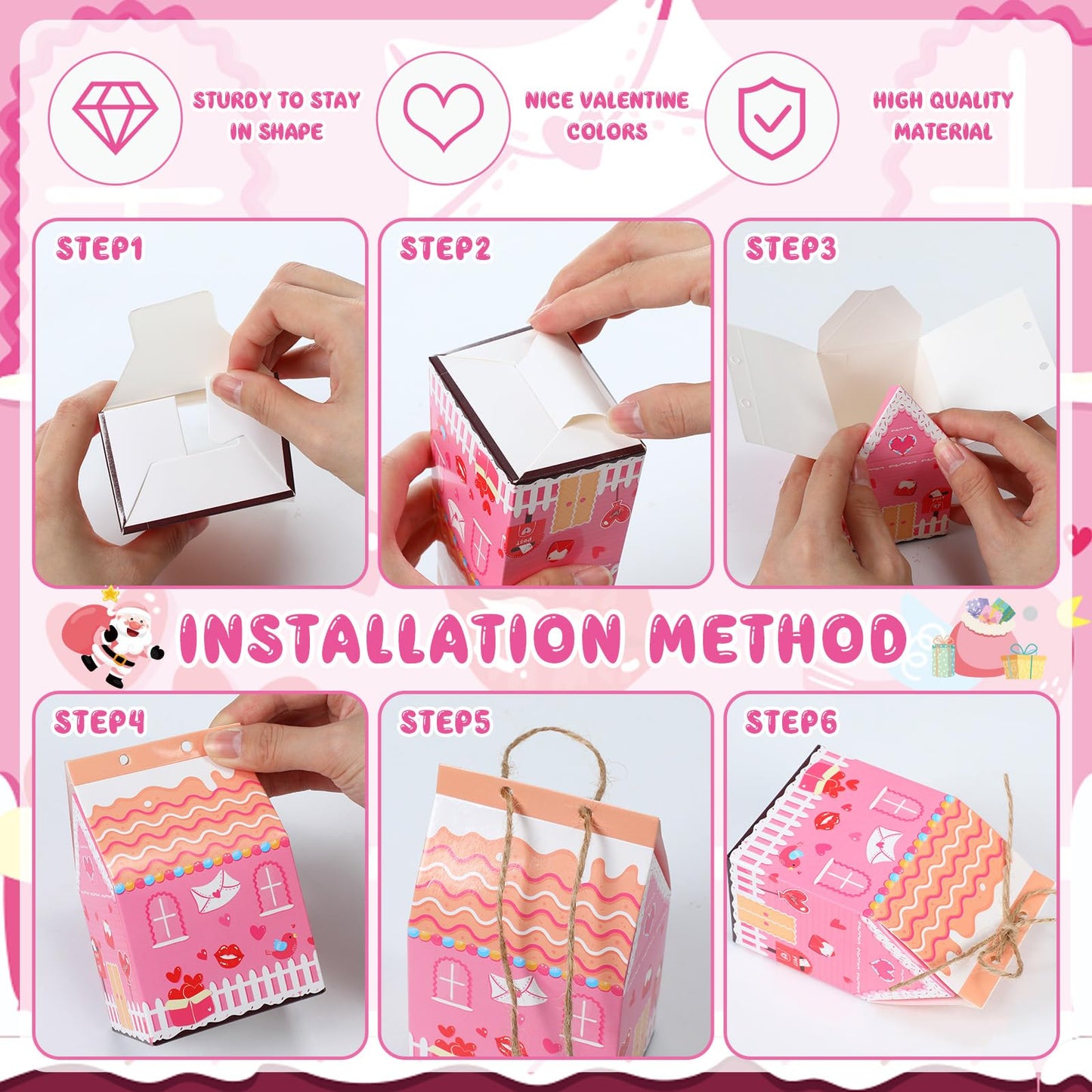 48 Pcs Valentine's Day Treat Boxes Candy Mini Red Pink Heart House Favor Box Valentine's Day Party Paperboard Gift Boxes for Holiday Party Treat Cookie Goodie Snack Gift Packaging